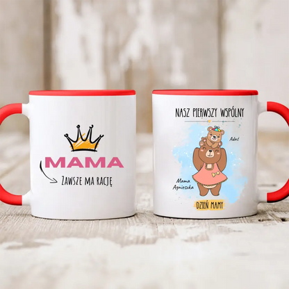 Kubek personalizowany dla mamy i dziecka NASZ PIERWSZY WSPÓLNY DZIEŃ MAMY | motyw z niedźwiedzicą #577
