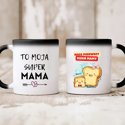 Kubek personalizowany dla mamy i dziecka NASZ PIERWSZY DZIEŃ MAMY | motyw z kromkami chleba #545