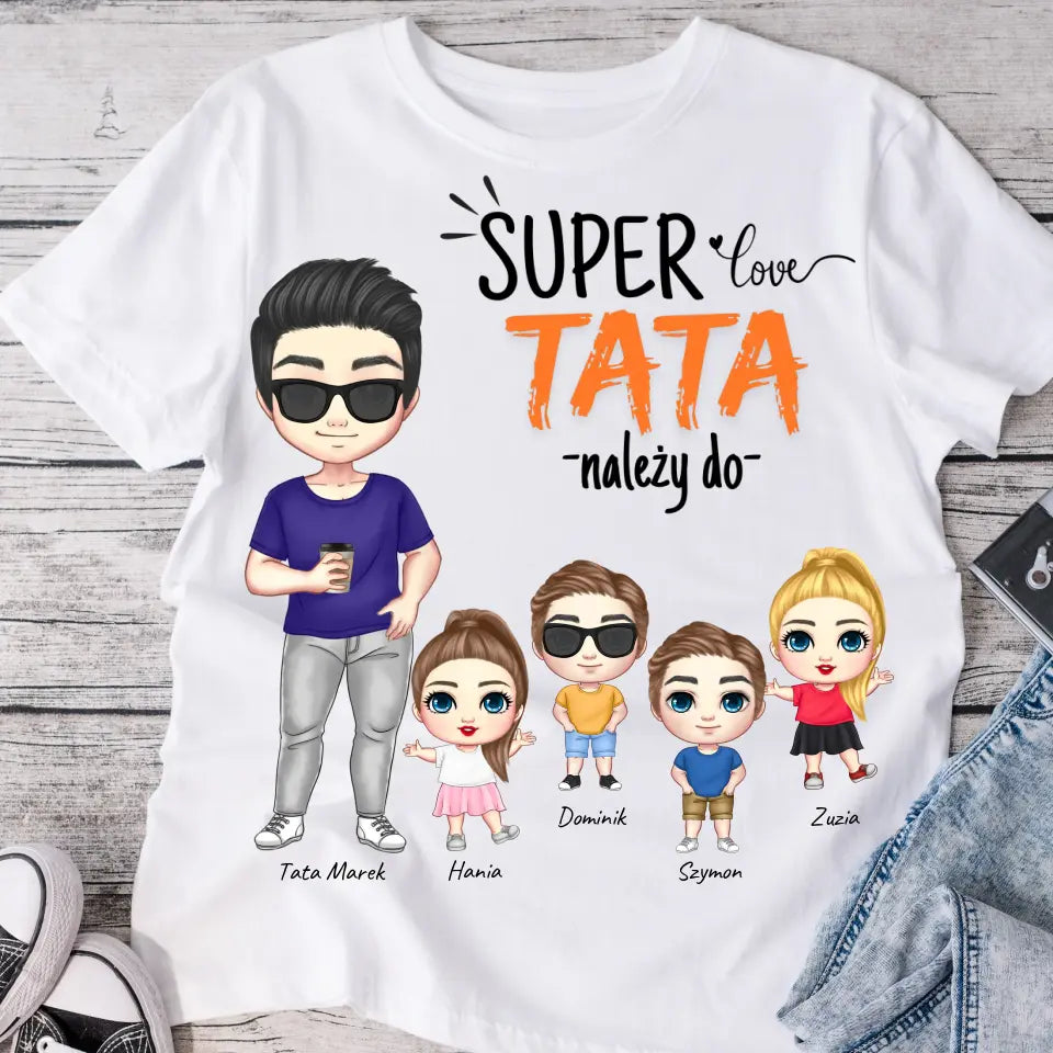 Koszulka ze wzorem tata i 1-4 dzieci - Personalizowana (rodzinna) #7522