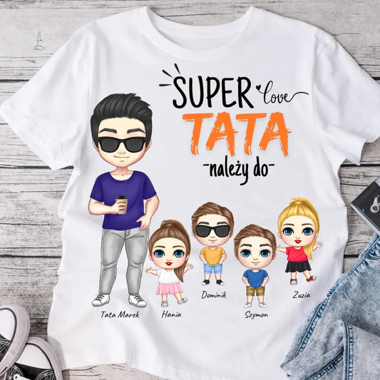 Koszulka ze wzorem tata i 1-4 dzieci - Personalizowana (rodzinna) #7522