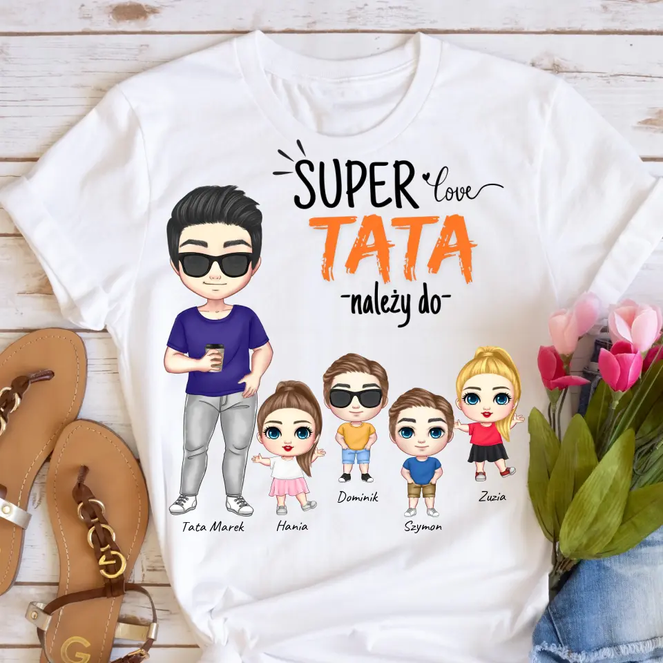Koszulka ze wzorem tata i 1-4 dzieci - Personalizowana (rodzinna) #7522