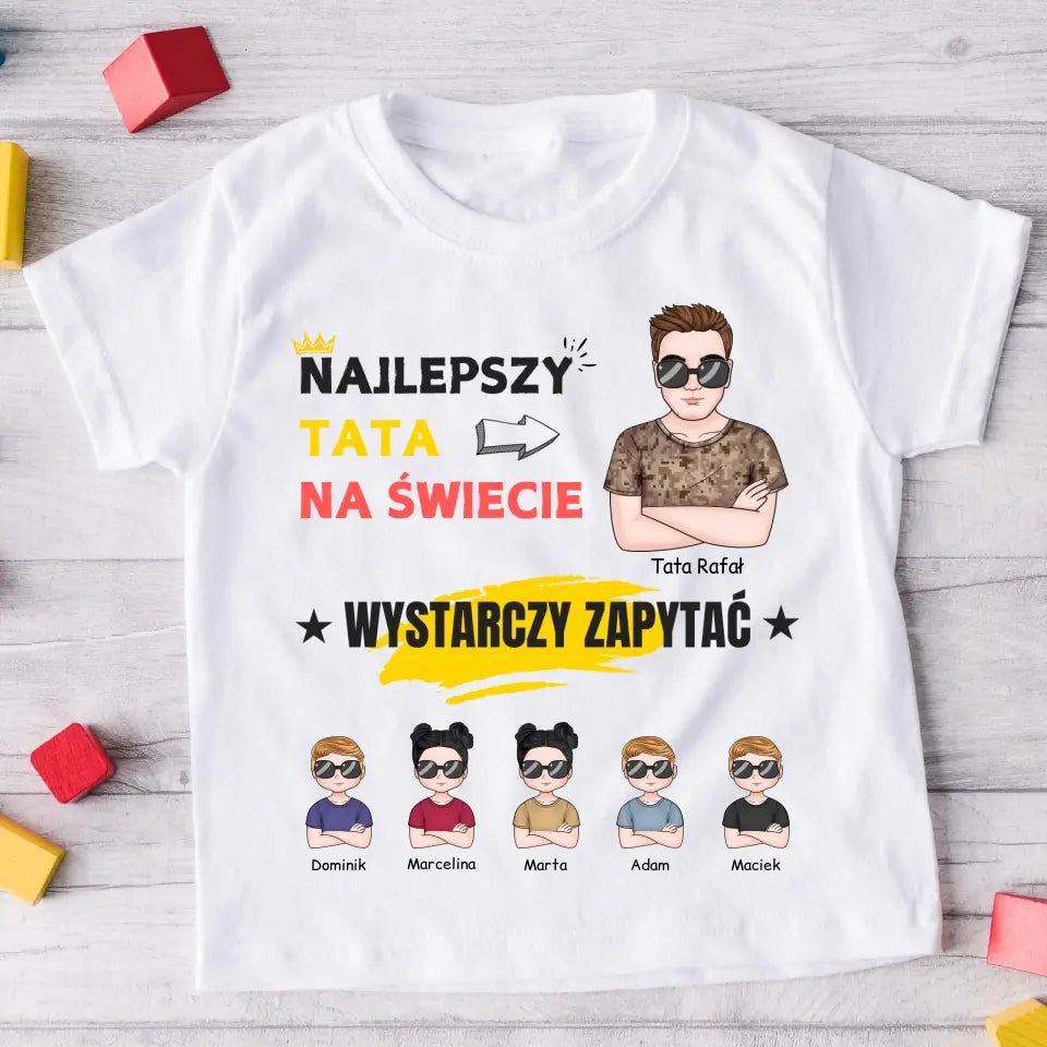 Koszulka ze wzorem tata i 1-5 dzieci - Personalizowana (rodzinna) #4425