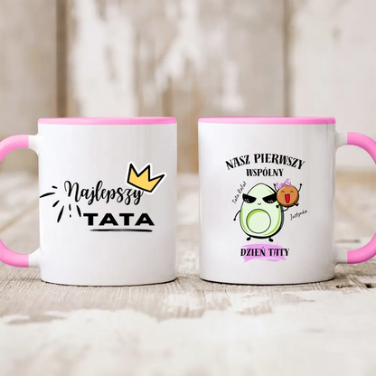 Kubek personalizowany dla taty i dziecka NASZ PIERWSZY WSPÓLNY DZIEŃ TATY | motyw z awokado #544