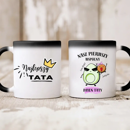 Kubek personalizowany dla taty i dziecka NASZ PIERWSZY WSPÓLNY DZIEŃ TATY | motyw z awokado #544