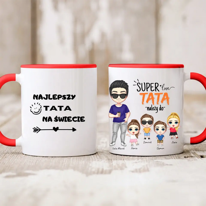 Kubek personalizowany dla taty i dzieci SUPER TATA NALEŻY DO | z personalizacją imion #543
