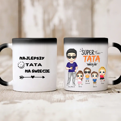 Kubek personalizowany dla taty i dzieci SUPER TATA NALEŻY DO | z personalizacją imion #543