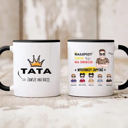 Kubek personalizowany dla taty z dziećmi NAJLEPSZY TATA NA ŚWIECIE WYSTARCZY ZAPYTAĆ | z personalizacją imion #5133