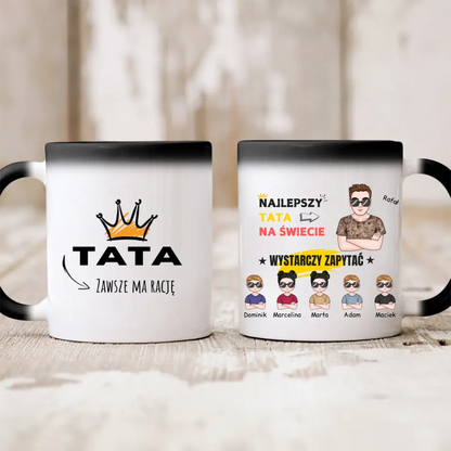 Kubek personalizowany dla taty z dziećmi NAJLEPSZY TATA NA ŚWIECIE WYSTARCZY ZAPYTAĆ | z personalizacją imion #5133