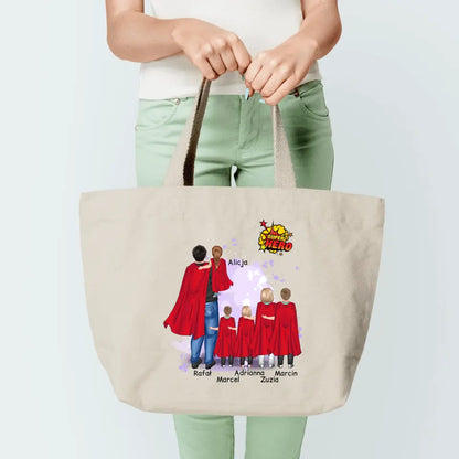 Torba personalizowana dla taty z dziećmi SUPER HERO | motyw z rodziną superbohaterów #4311