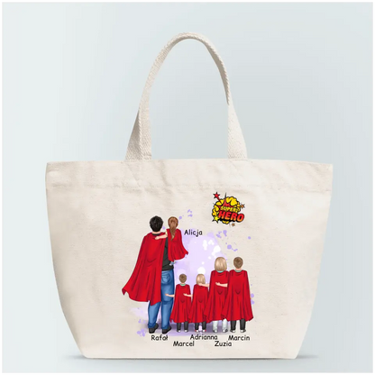 Torba personalizowana dla taty z dziećmi SUPER HERO | motyw z rodziną superbohaterów #4311