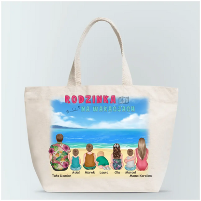 Torba personalizowana dla rodziny RODZINKA NA WAKACJACH | wakacyjny motyw plażowy #P62