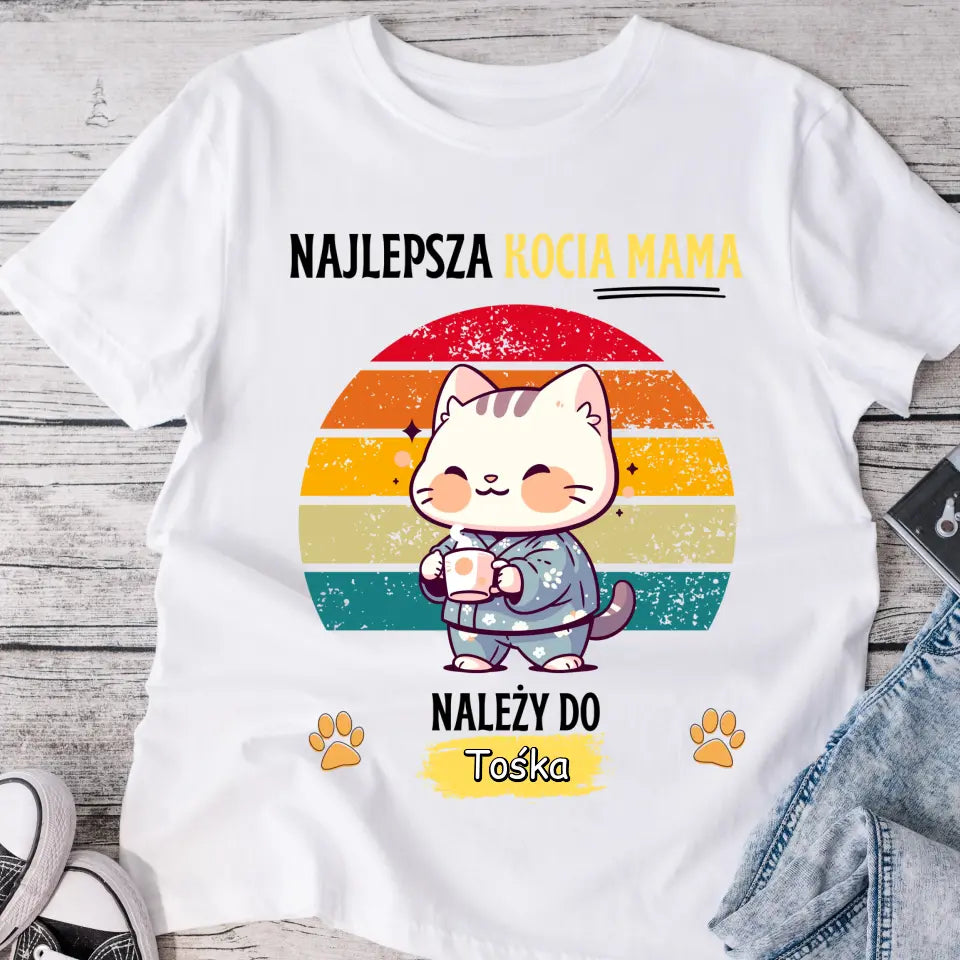 Koszulka ze wzorem kocia mama / koci tata + kot - Personalizowana #4491