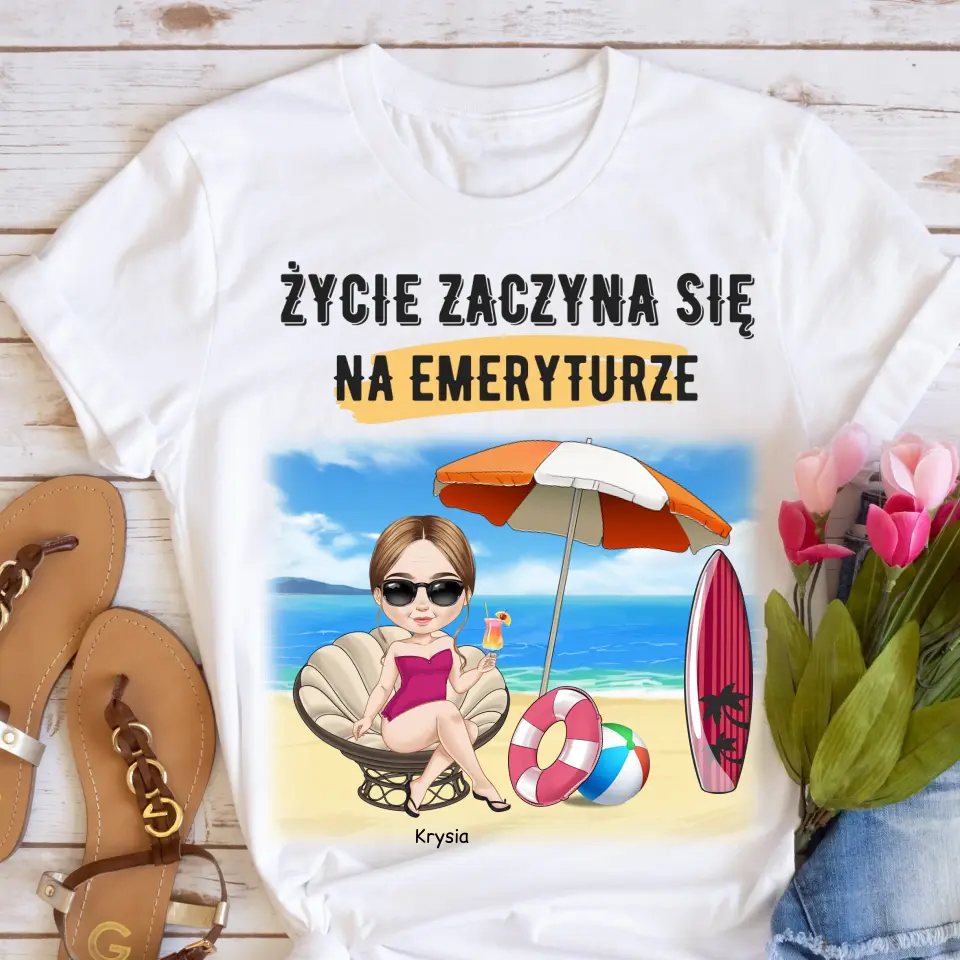 Koszulka ze wzorem życie zaczyna się na emeryturze - Personalizowana #4451