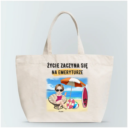 Torba personalizowana ŻYCIE ZACZYNA SIĘ NA EMERYTURZE | wakacyjny motyw #4151