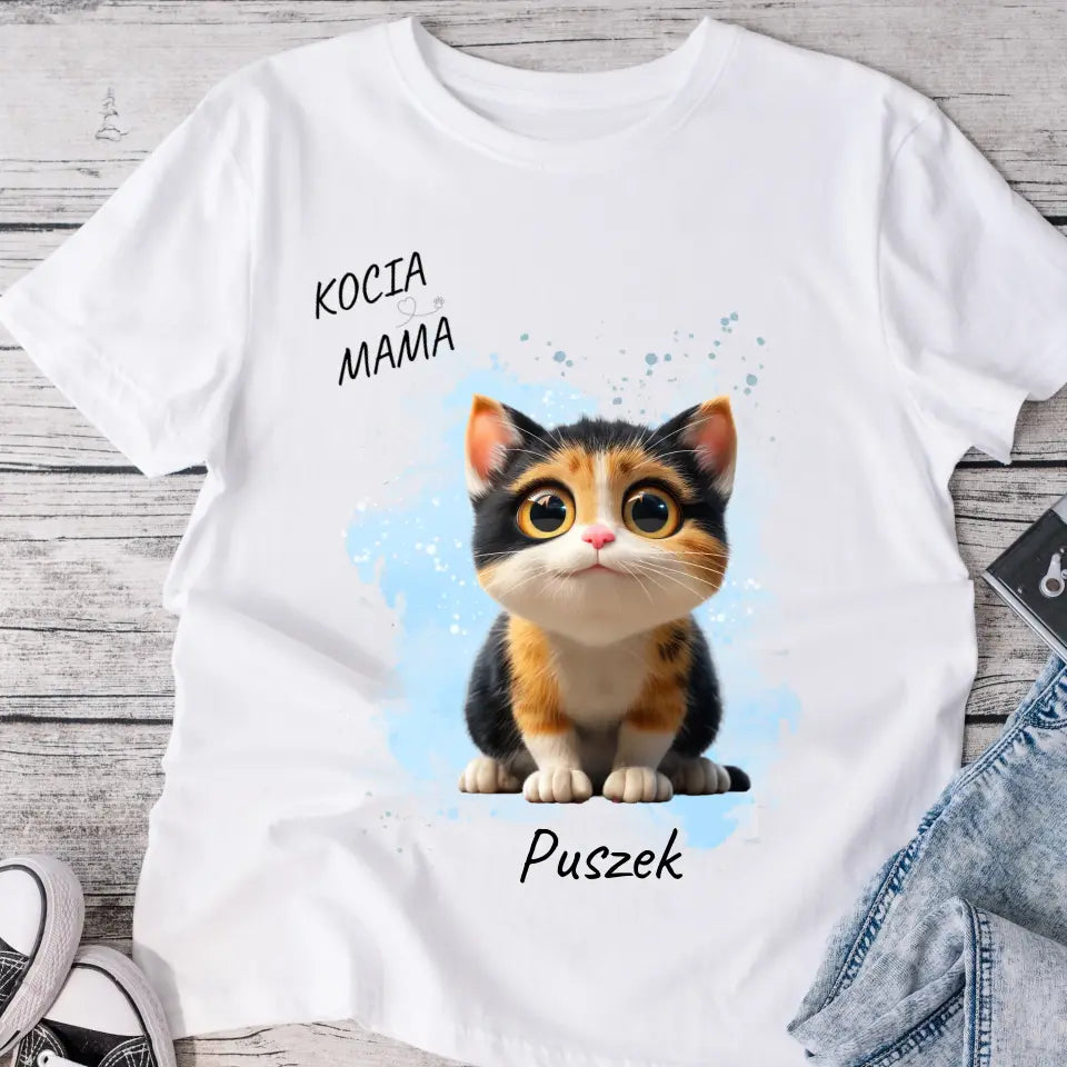 Koszulka ze wzorem kocia mama / koci tata + kot - Personalizowana #4431