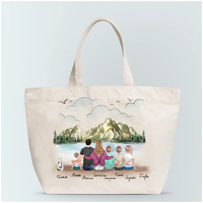 Torba personalizowana dla rodziny z kotem | motyw z jeziorem #P1