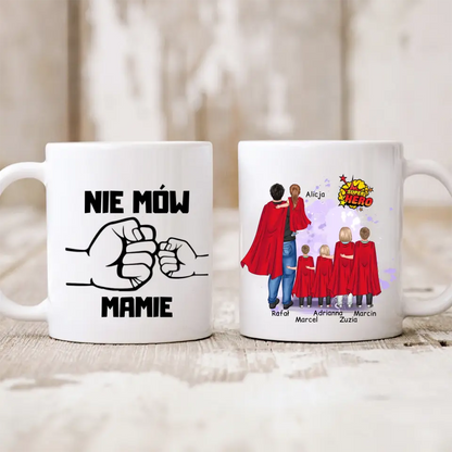 Kubek personalizowany dla taty SUPER HERO | motyw z rodziną superbohaterów #1002