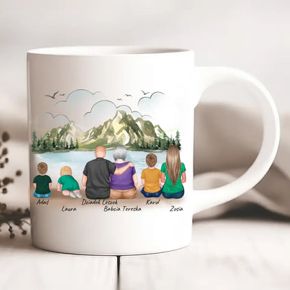 Kubek personalizowany dla dziadków z wnukami | motyw z jeziorem #42