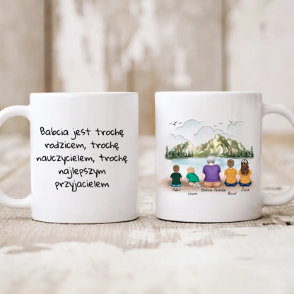 Kubek personalizowany dla babci z wnukami | rodzinny motyw z górami #41