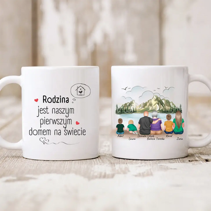 Kubek personalizowany dla dziadków z wnukami | motyw z jeziorem #42