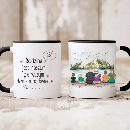 Kubek personalizowany dla dziadków z wnukami | motyw z jeziorem #42