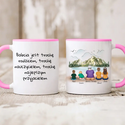 Kubek personalizowany dla babci z wnukami | rodzinny motyw z górami #41