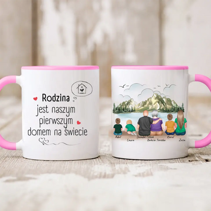 Kubek personalizowany dla dziadków z wnukami | motyw z jeziorem #42