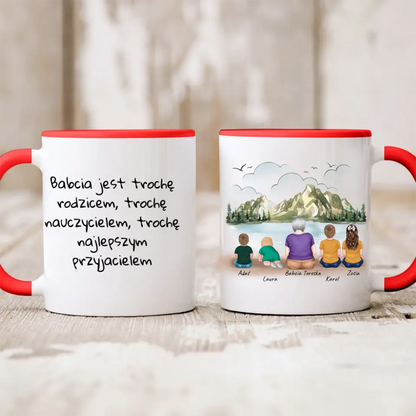 Kubek personalizowany dla babci z wnukami | rodzinny motyw z górami #41