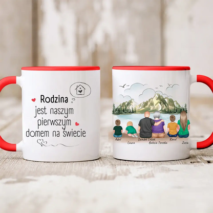 Kubek personalizowany dla dziadków z wnukami | motyw z jeziorem #42
