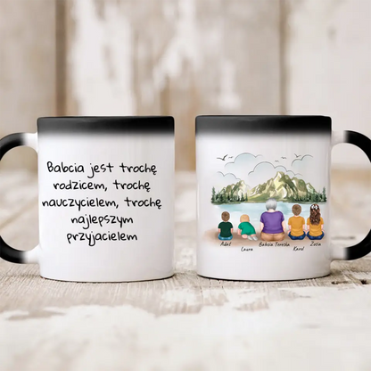 Kubek personalizowany dla babci z wnukami | rodzinny motyw z górami #41