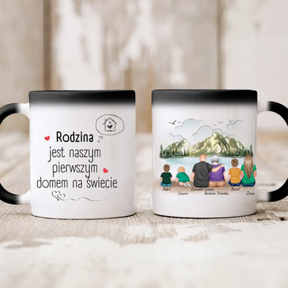 Kubek personalizowany dla dziadków z wnukami | motyw z jeziorem #42