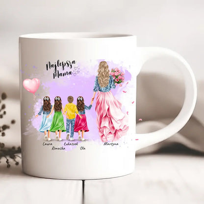 Kubek personalizowany dla mamy z dziećmi NAJLEPSZA MAMA | rodzinny motyw #151