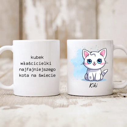 Kubek personalizowany dla właściciela kota KUBEK WŁAŚCICIELKI NAJFAJNIEJSZEGO KOTA NA ŚWIECIE | motyw z uroczym kotkiem #5983