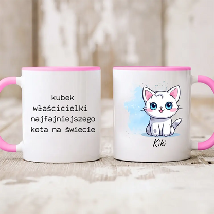 Kubek personalizowany dla właściciela kota KUBEK WŁAŚCICIELKI NAJFAJNIEJSZEGO KOTA NA ŚWIECIE | motyw z uroczym kotkiem #5983