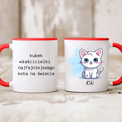 Kubek personalizowany dla właściciela kota KUBEK WŁAŚCICIELKI NAJFAJNIEJSZEGO KOTA NA ŚWIECIE | motyw z uroczym kotkiem #5983