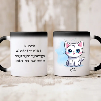 Kubek personalizowany dla właściciela kota KUBEK WŁAŚCICIELKI NAJFAJNIEJSZEGO KOTA NA ŚWIECIE | motyw z uroczym kotkiem #5983