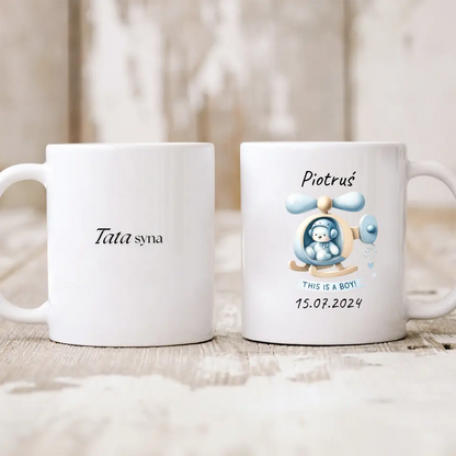 Kubek personalizowany na narodziny chłopca THIS IS A BOY! | motyw z misiem #2378