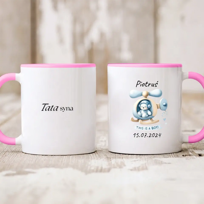 Kubek personalizowany na narodziny chłopca THIS IS A BOY! | motyw z misiem #2378