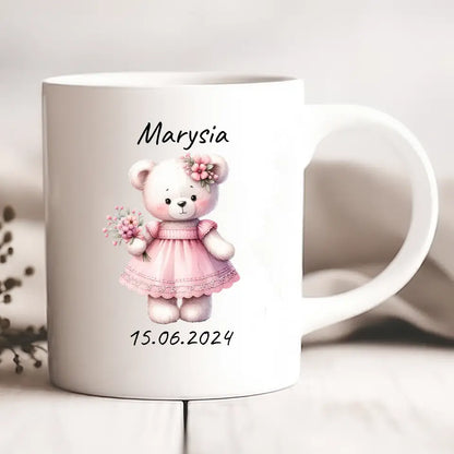 Kubek personalizowany na narodziny dziewczynki | motyw z misiem i personalizacją daty #2088