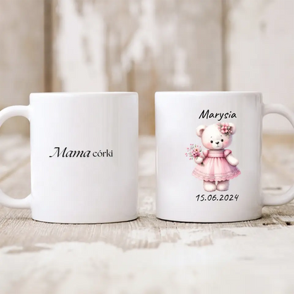 Kubek personalizowany na narodziny dziewczynki | motyw z misiem i personalizacją daty #2088