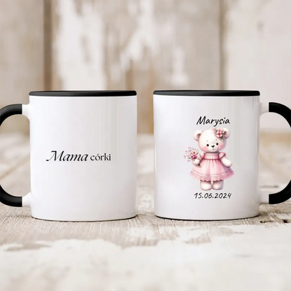 Kubek personalizowany na narodziny dziewczynki | motyw z misiem i personalizacją daty #2088