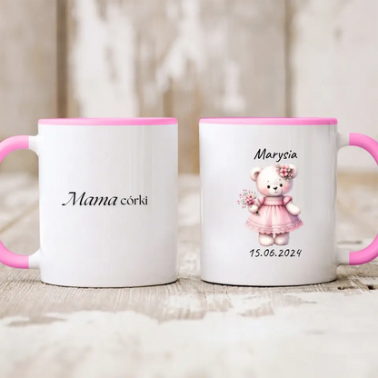 Kubek personalizowany na narodziny dziewczynki | motyw z misiem i personalizacją daty #2088