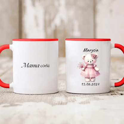 Kubek personalizowany na narodziny dziewczynki | motyw z misiem i personalizacją daty #2088