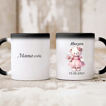 Kubek personalizowany na narodziny dziewczynki | motyw z misiem i personalizacją daty #2088
