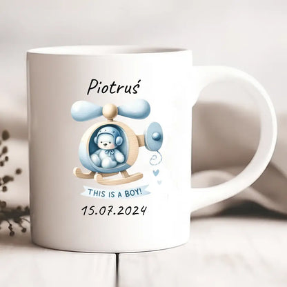 Kubek personalizowany na narodziny chłopca THIS IS A BOY! | motyw z misiem #2378