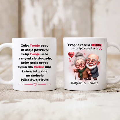 Kubek personalizowany dla par PRAGNĘ Z TOBĄ PRZEŻYĆ CAŁE ŻYCIE | romantyczny motyw #422