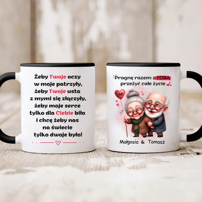 Kubek personalizowany dla par PRAGNĘ Z TOBĄ PRZEŻYĆ CAŁE ŻYCIE | romantyczny motyw #422