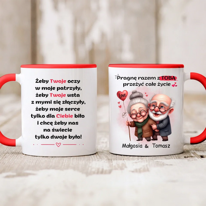 Kubek personalizowany dla par PRAGNĘ Z TOBĄ PRZEŻYĆ CAŁE ŻYCIE | romantyczny motyw #422