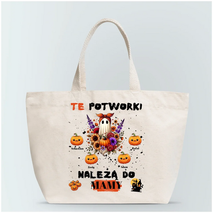 Halloweenowa torba personalizowana dla mamy TE POTWORKI NALEŻĄ DO MAMY | rodzinny motyw #5241