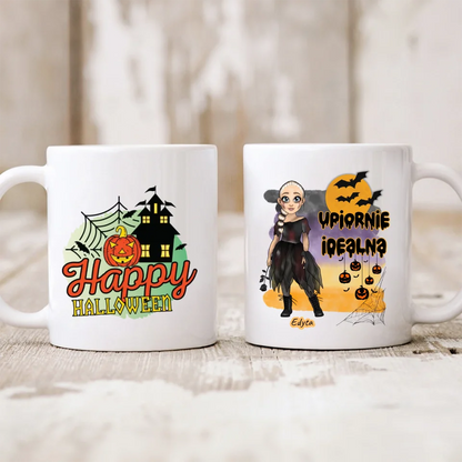 Halloweenowy kubek personalizowany UPIORNIE IDEALNA | zabawny motyw #13